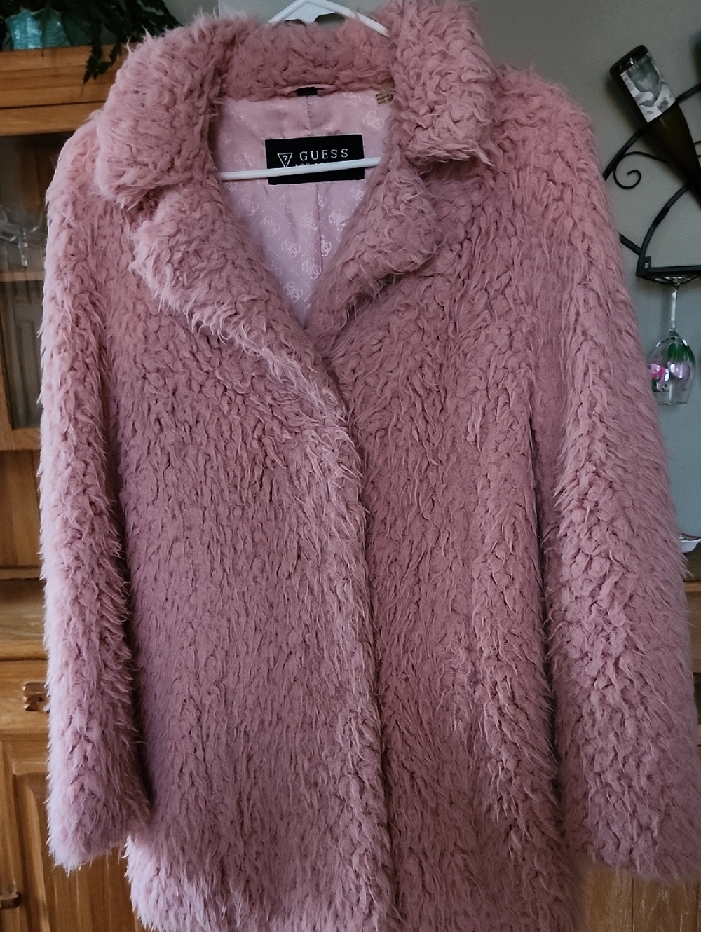 GUESS Dusty Pink Teddy Faux-Fur Coat